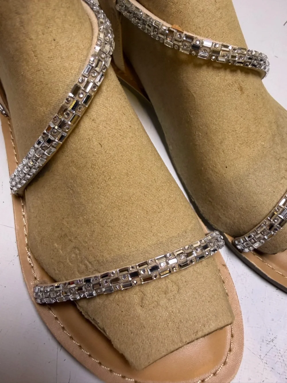 INC International Concepts Tan Sandals with Silver Crystal Straps - Picture 7 of 10